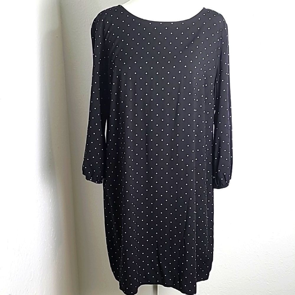Old Navy Black & White Polka-dot Dress, Exposed Zipper Accent in Back, Sz Large